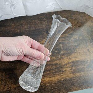 Vintage Clear Crackle Glass Bud Vase 8" tall MCM Mid-Century